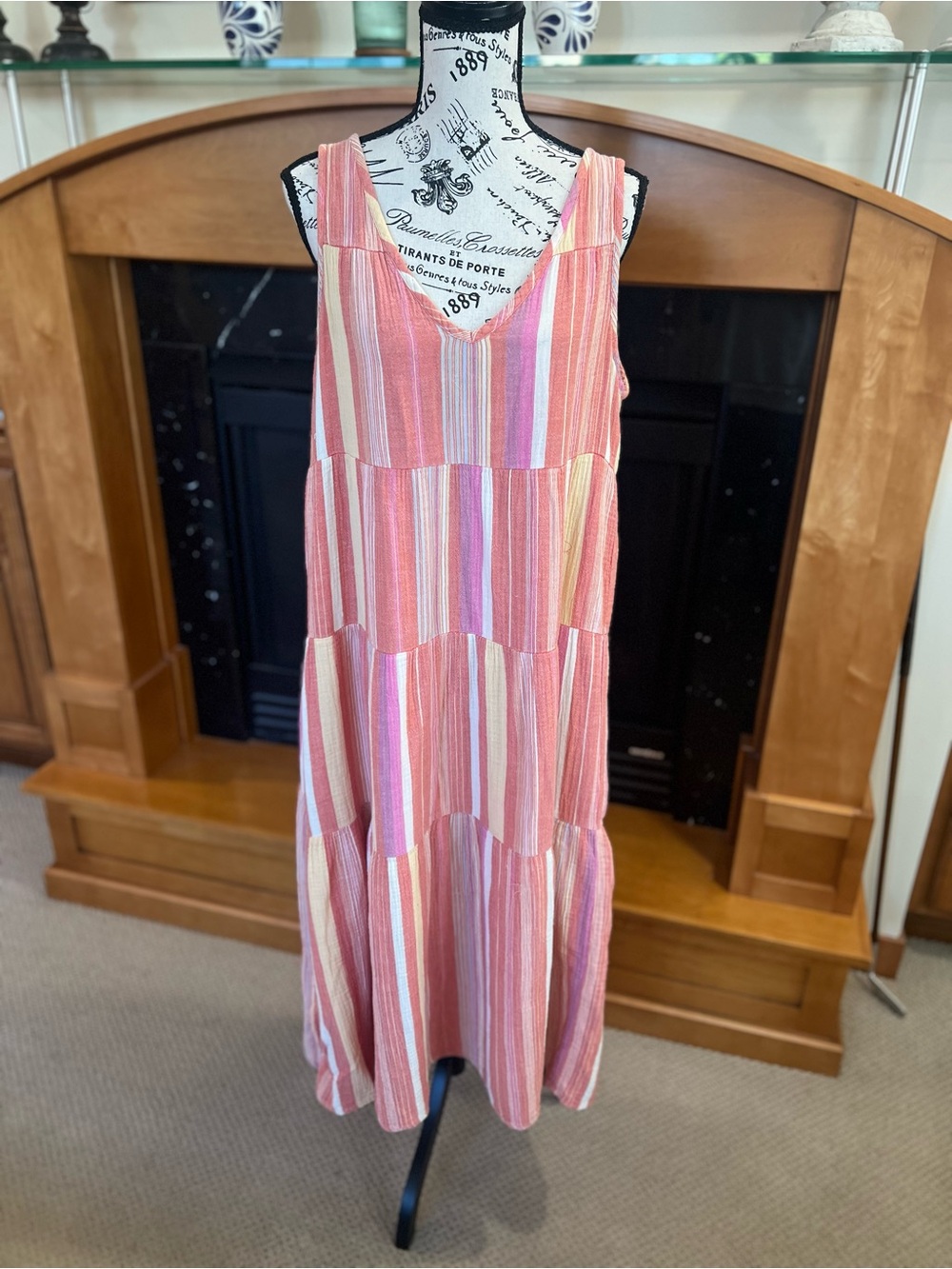 Marine Layer Pink Stripe Tiered Sleeveless Dress